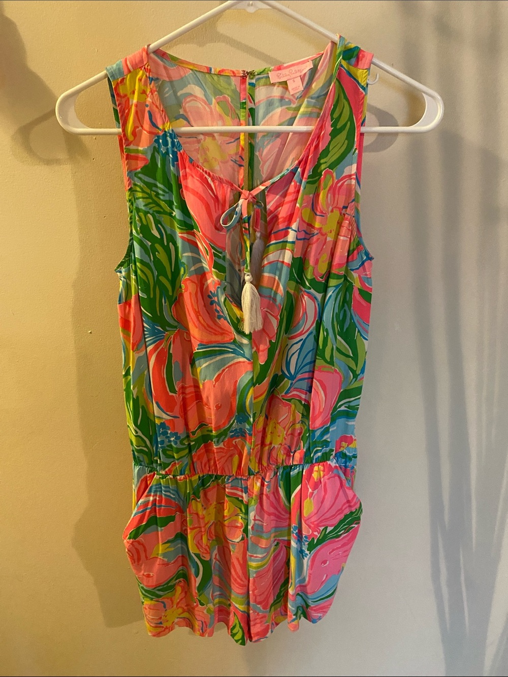Lilly Pulitzer Tybee print romper featuring a colorful floral pattern